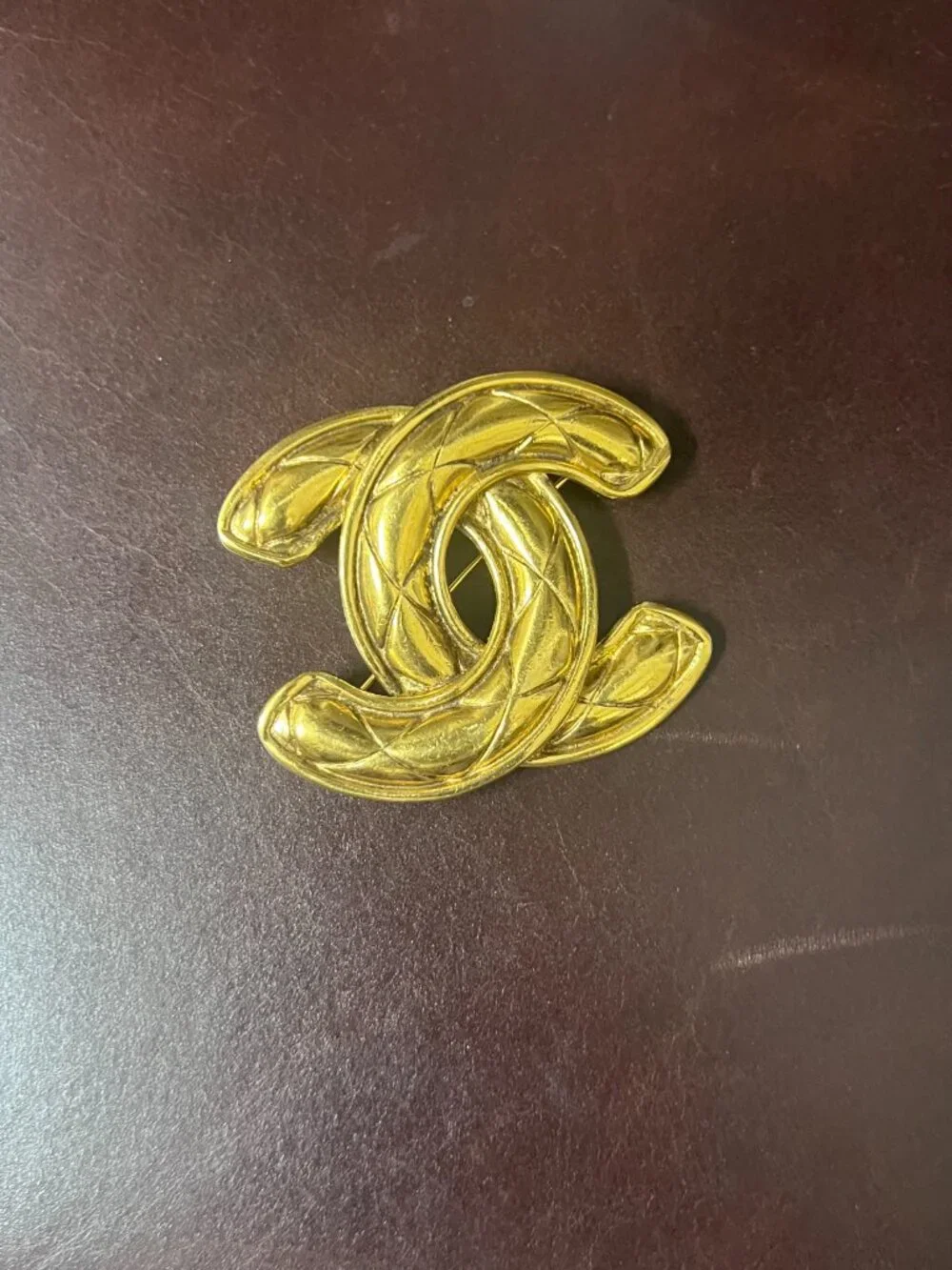 Vintage Quilted Chanel CC Logo Brooch XL